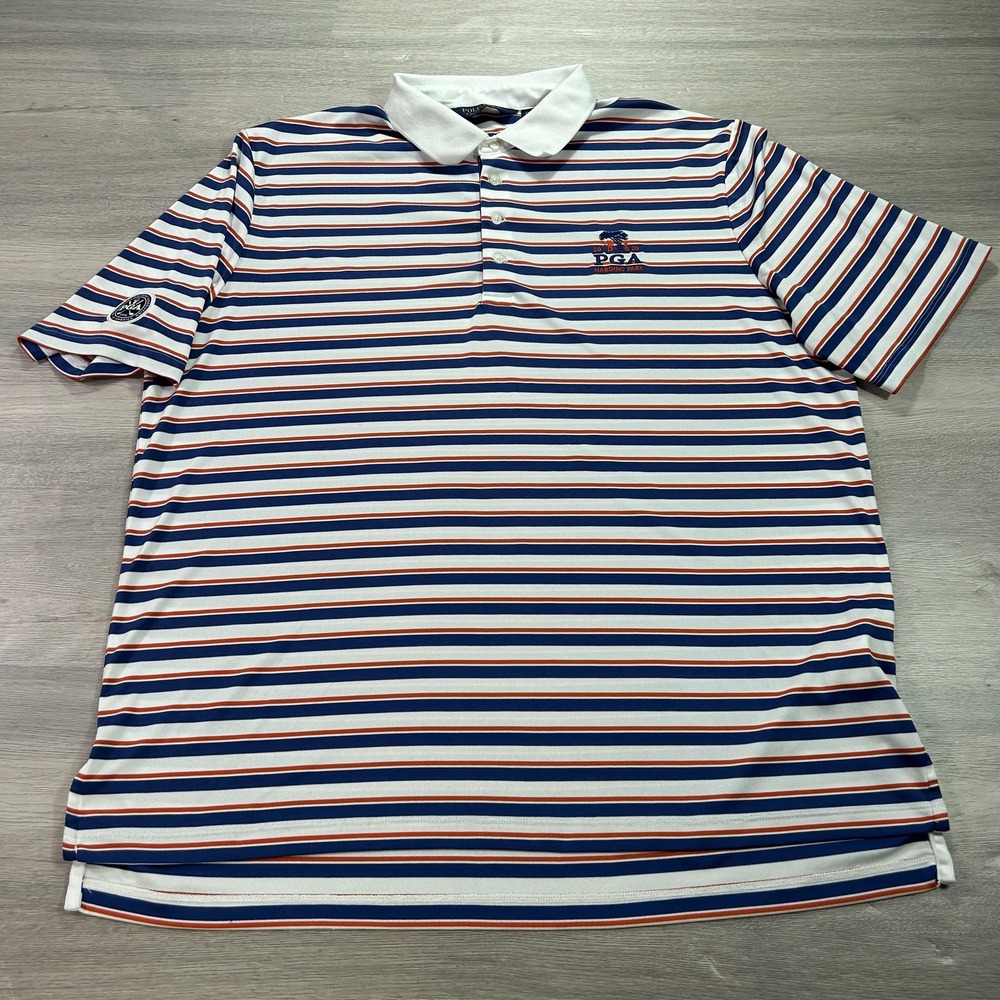 Ralph Lauren Polo Shirt Mens 2XLโ Blue Striped Polo Golf PGA 2020 Harding Park